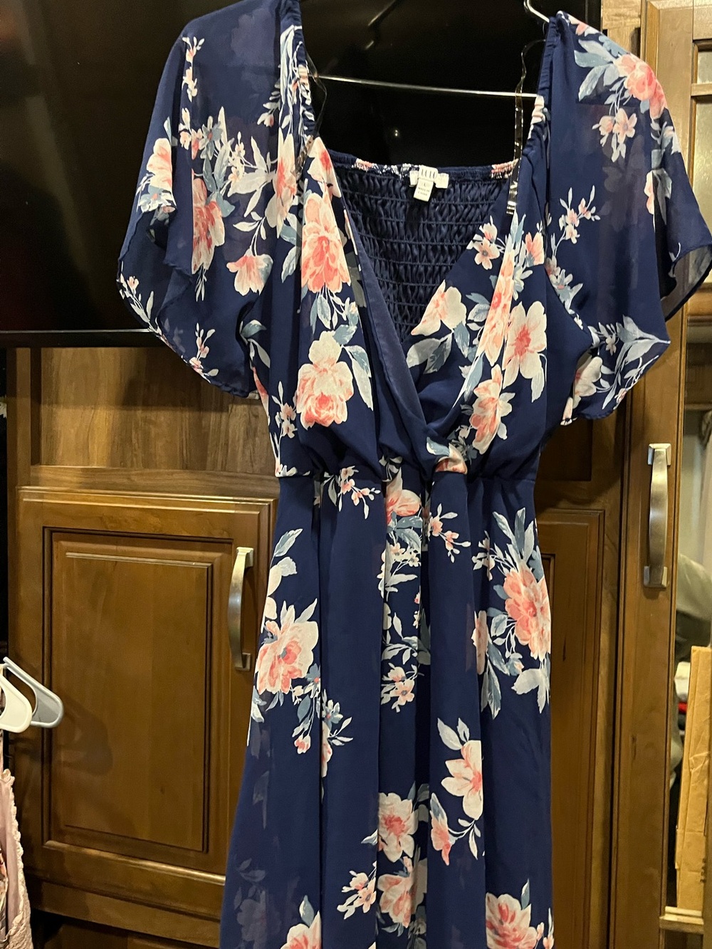 Women’s Navy Blue Floral Maxi Dress with Pink Rose Print